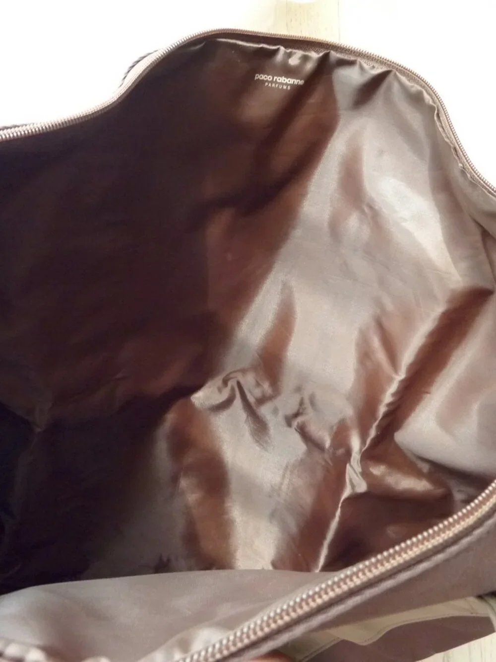 NEW Paco Rabanne Brown Overnight Weekend Canvas Travel Bag Foldable Gold Accent